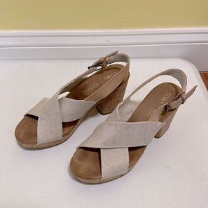 TOMS Biza Tan Crossed Strap Block Heel Sandals